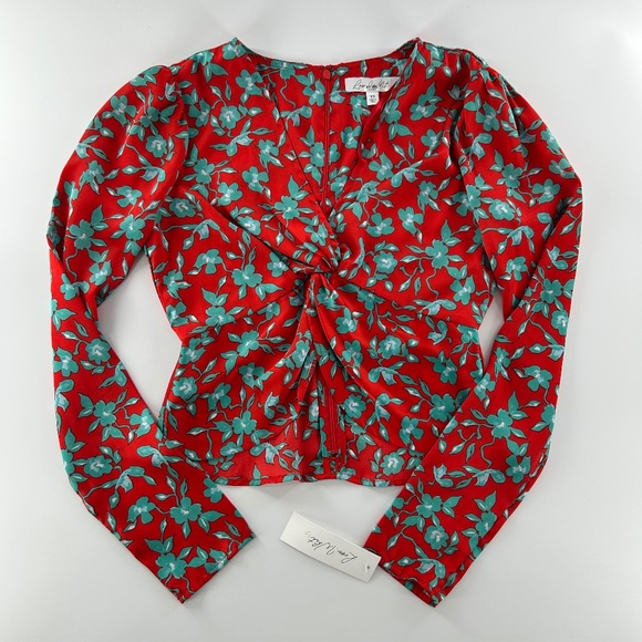 NWT: Love, Whit: Twist Front Satin Top, Red and Teal crop top, XS - Picture 1 of 9